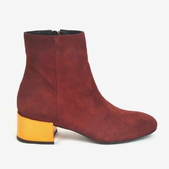 Ivy Kirzhner Maroon-Red Suede Booties With Rose Gold Heel - Picture 2 of 10
